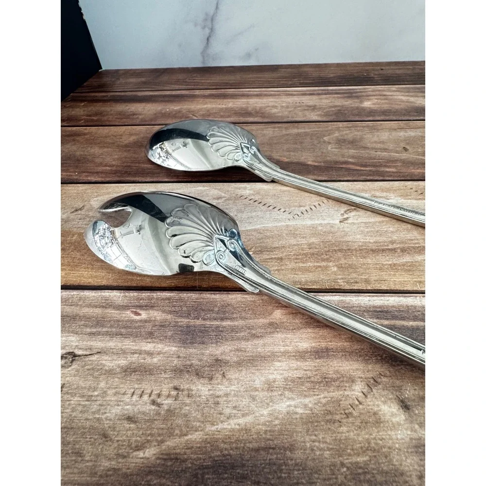 Vintage J B Rogers Silver Plated Salad Serving Set Shell Pattern Spoon Fork 12